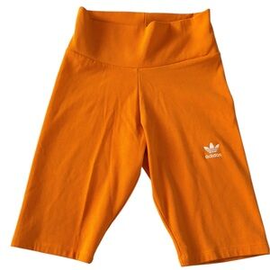 Adidas Originals Orange Ribbed Biker Shorts High Rise Stretchy Small